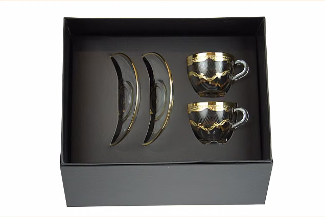 Bejrut-BW-Filiżanki do espresso ze spodkiem-zestaw 2szt