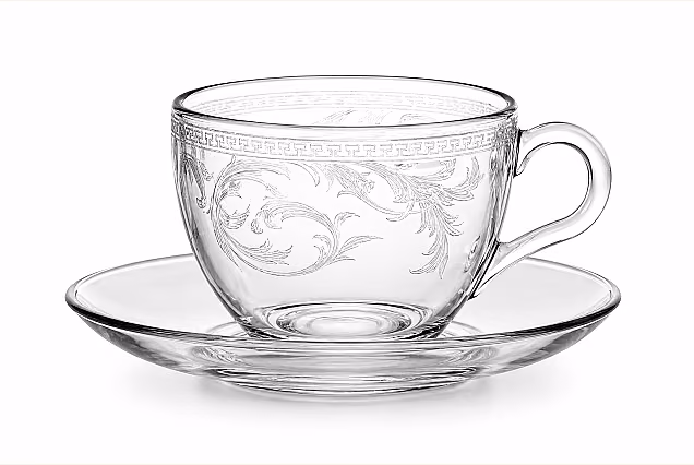 Filiżanki do cappuccino ze spodkiem-Trawione w szkle