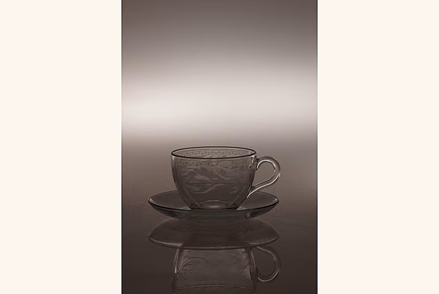 Filiżanki do cappuccino ze spodkiem-Trawione w szkle