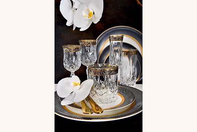 Eleganckie kieliszki do szampana 130ml zdobione Opera Platin-OCA